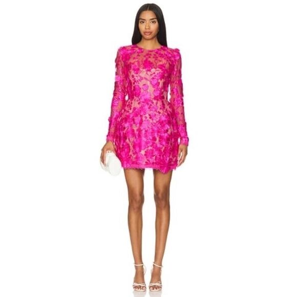 Bronx and Banco Bouquet Maraya Long Sleeve Mini Dress in Fuchsia AU8/US4 - Picture 1 of 6
